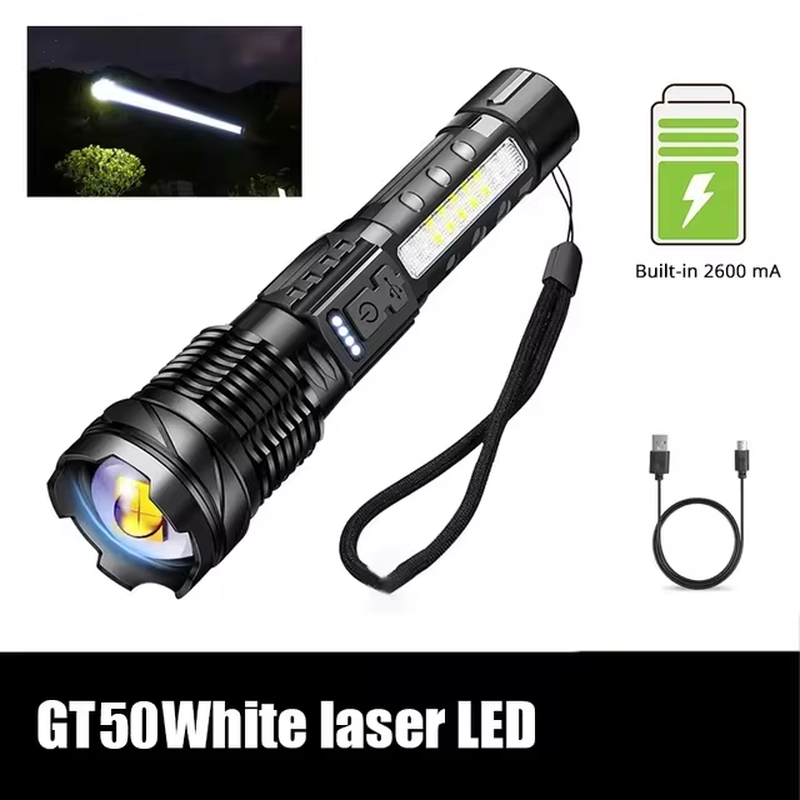 Powerful XHP50 LED Flashlight Waterproof 18650 Torch with Side Light 7 Modes Camping Fishing Lantern USB Rechargeable Zoom Lamp - Image 8