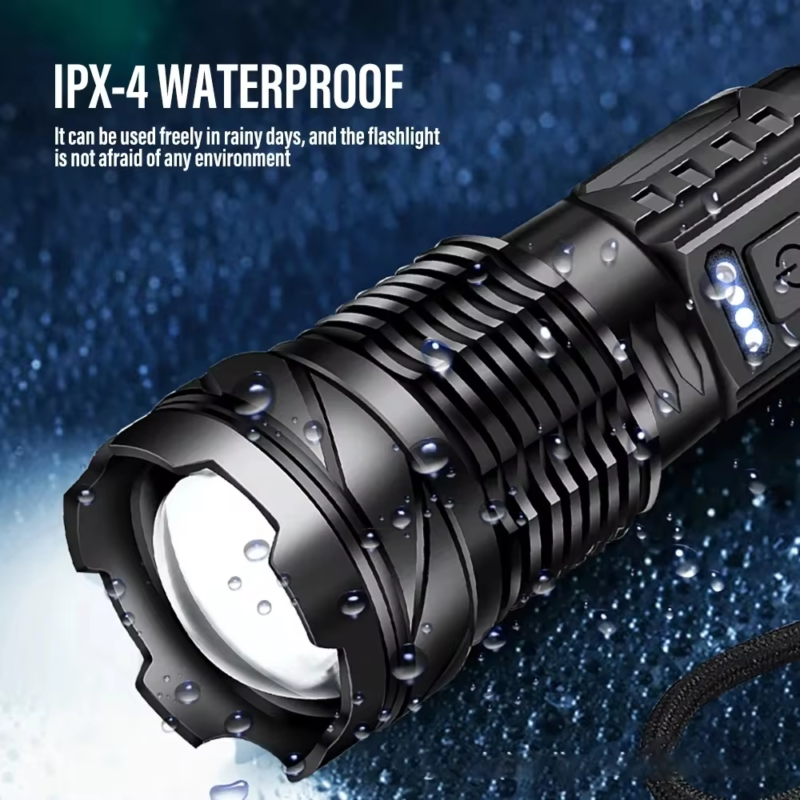 Powerful XHP50 LED Flashlight Waterproof 18650 Torch with Side Light 7 Modes Camping Fishing Lantern USB Rechargeable Zoom Lamp - Image 4