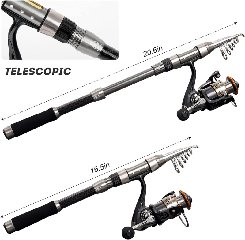 Telescopic Fishing Rod and Reel Combo, Carbon Fiber Fishing Pole Kit for Kids Adults Portable Fishing Poles and Reels for Saltwater Freshwater with Fishing Accessories - Image 2