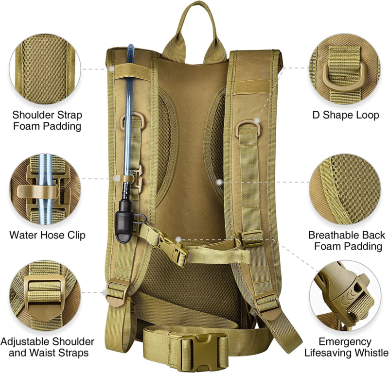 17L Hydration Backpack with 3L TPU Water Bladder, Water Backpack Hydration Pack for Hunting Hiking Cycling Climbing Biking Running, Molle Compatible Water Backpack for Adult, Tan - Image 3